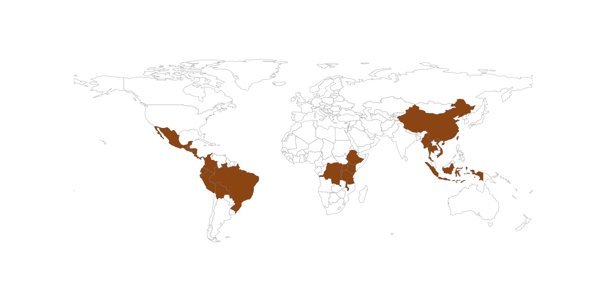 Map of coffee regions I have tasted